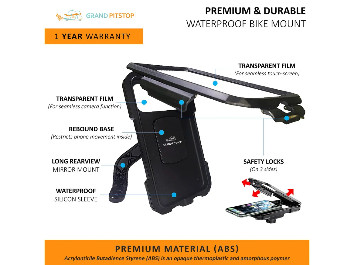 Waterproof Mobile Holder Without Charger (Black) - Mirror Mount - Image 3