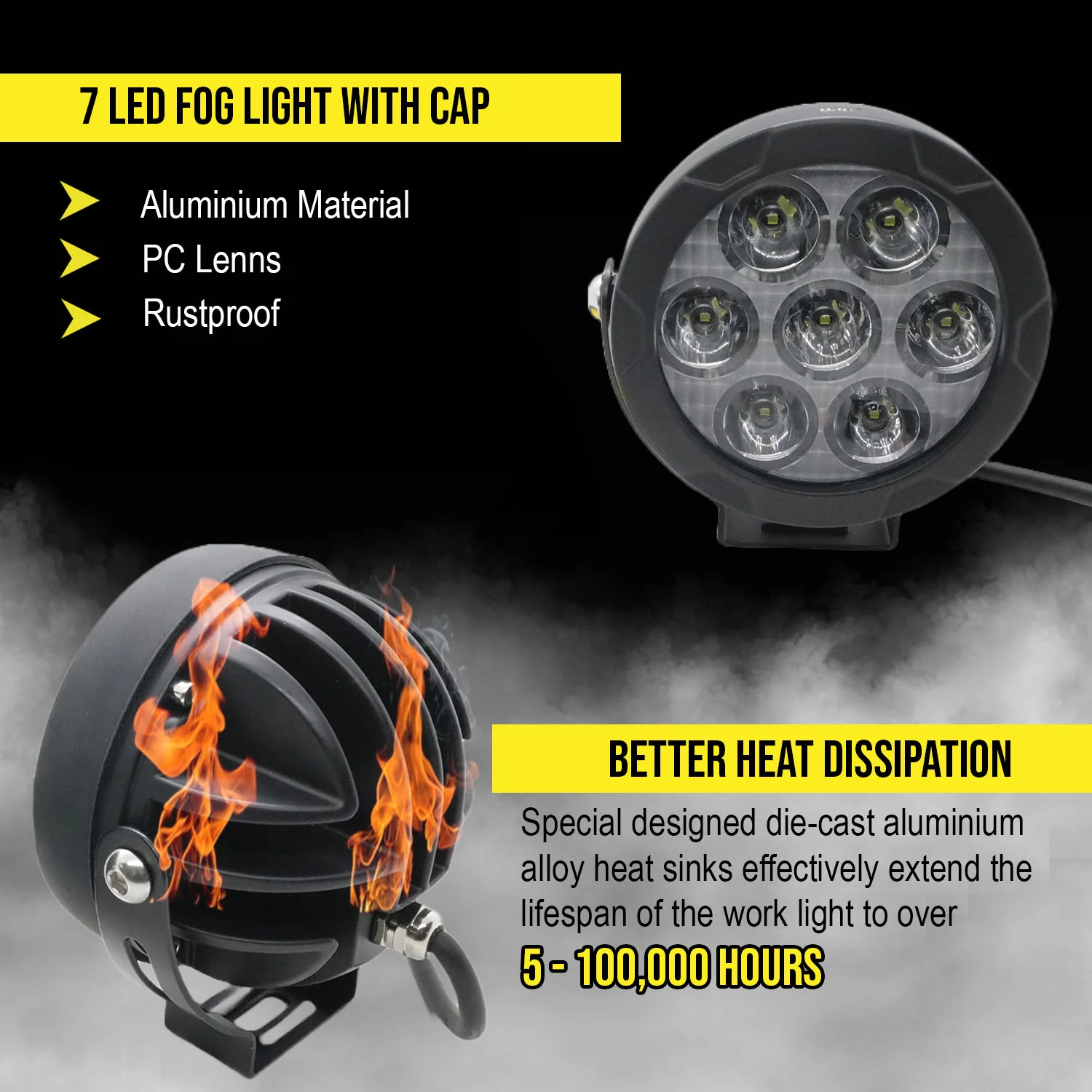 HJG 70 Watts Round Fog Lights with Yellow Cap for Motorcycles, Offroad Vehicles and Cars - Image 6
