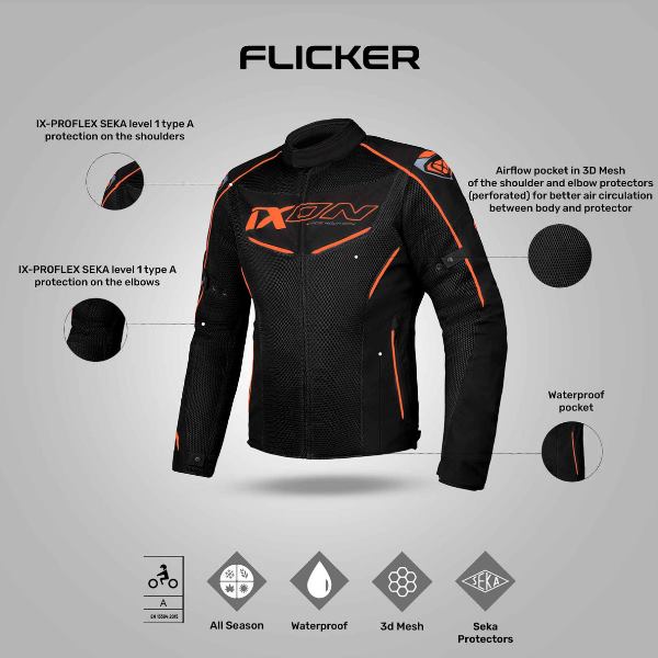 IXON Flicker Jacket - Black/Orange - Image 3