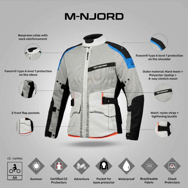 IXON M-Njord Jacket - Light Grey/Blue/Neon Red - Image 3