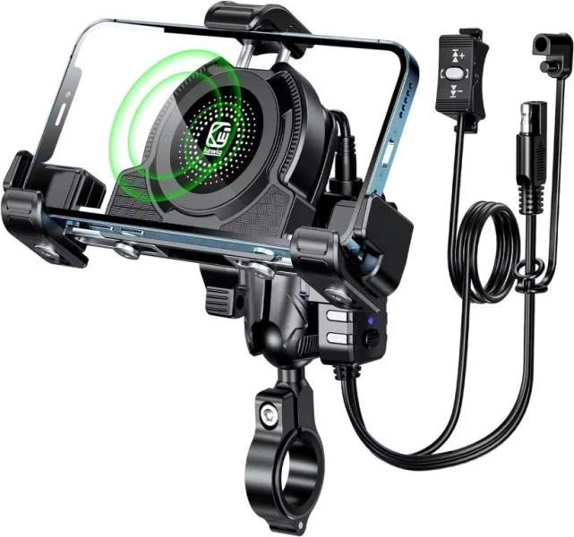 Kewig Motorcycle smart phone seat accessories bracket Anti vibration damper Suitable phone size:4.0-7.2 inch (With Wireless Charger+usb-c) (M27-A1)