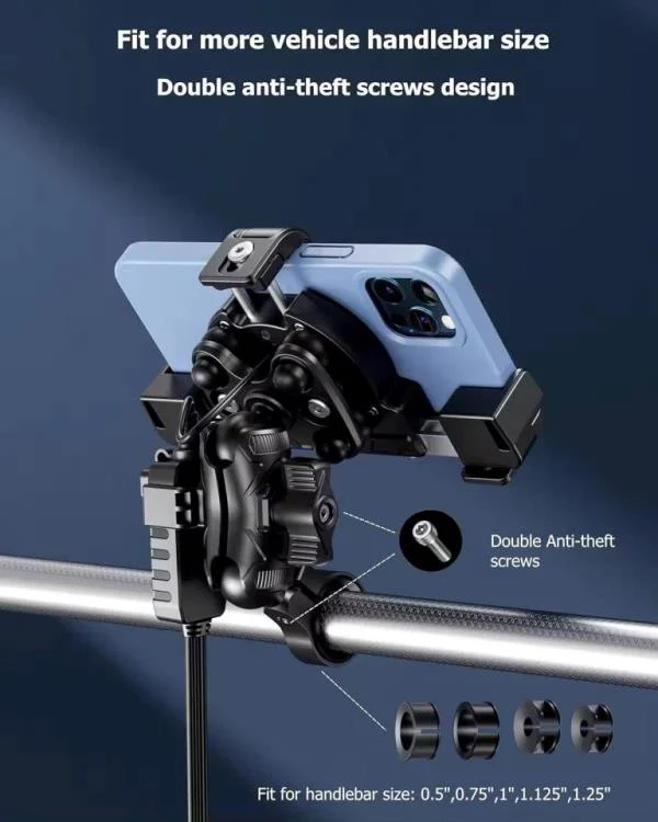 Kewig Motorcycle smart phone seat accessories bracket Anti vibration damper Suitable phone size:4.0-7.2 inch (With Wireless Charger+usb-c) (M27-A1) - Image 6