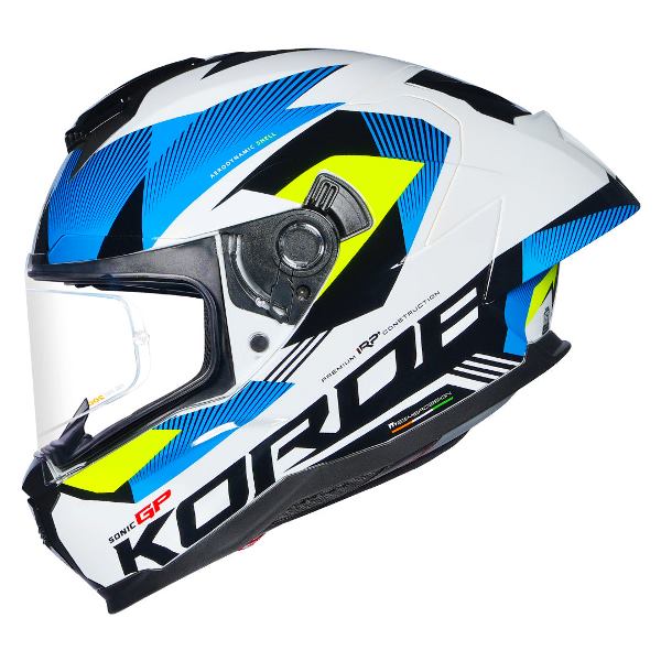 Korda Sonic GP Brave Helmet (Gloss White Blue & Fluorescent Yellow) - Image 5