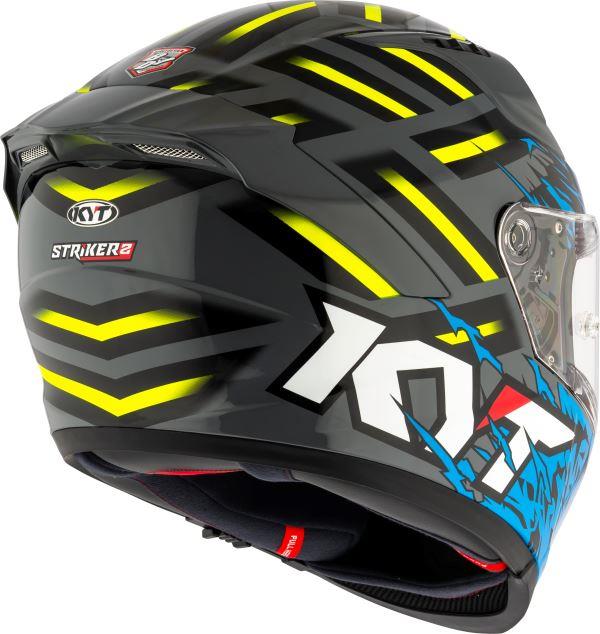 KYT Striker 2V Flaming Gloss Grey Blue Helmet - Image 6
