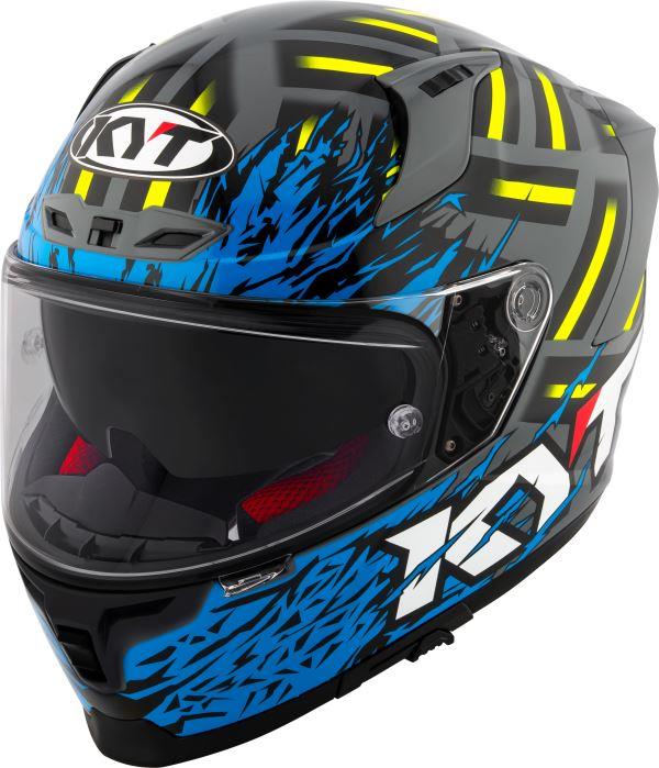 KYT Striker 2V Flaming Gloss Grey Blue Helmet - Image 8