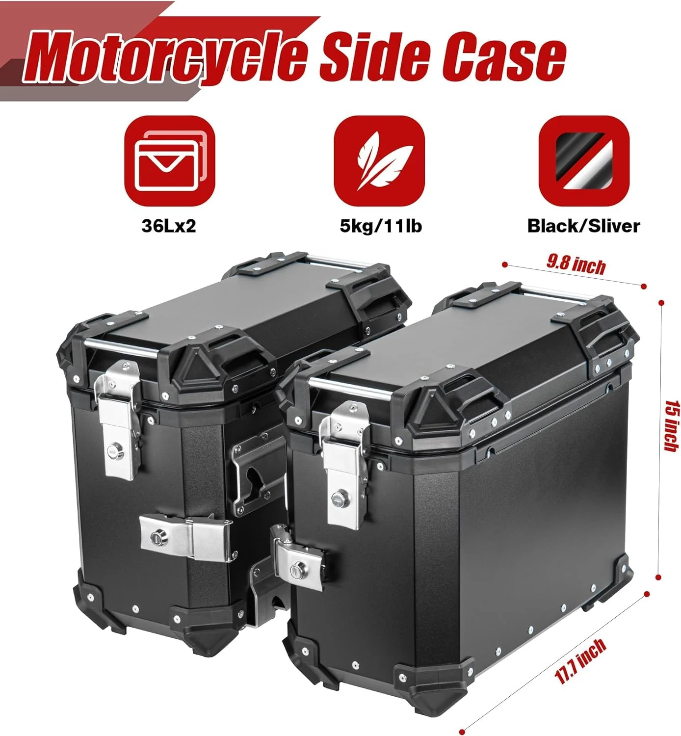 LGP Aluminium Touring Panniers 38L with brackets Set of 2-Black-LGP11256 - Image 11