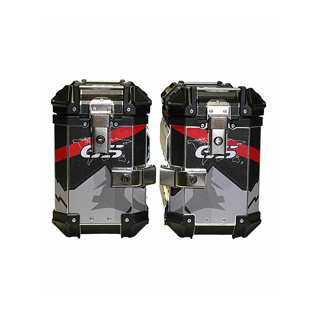 LGP-Premium Aluminium Graphics 38L Panniers(Red/Black/Grey) - Image 3
