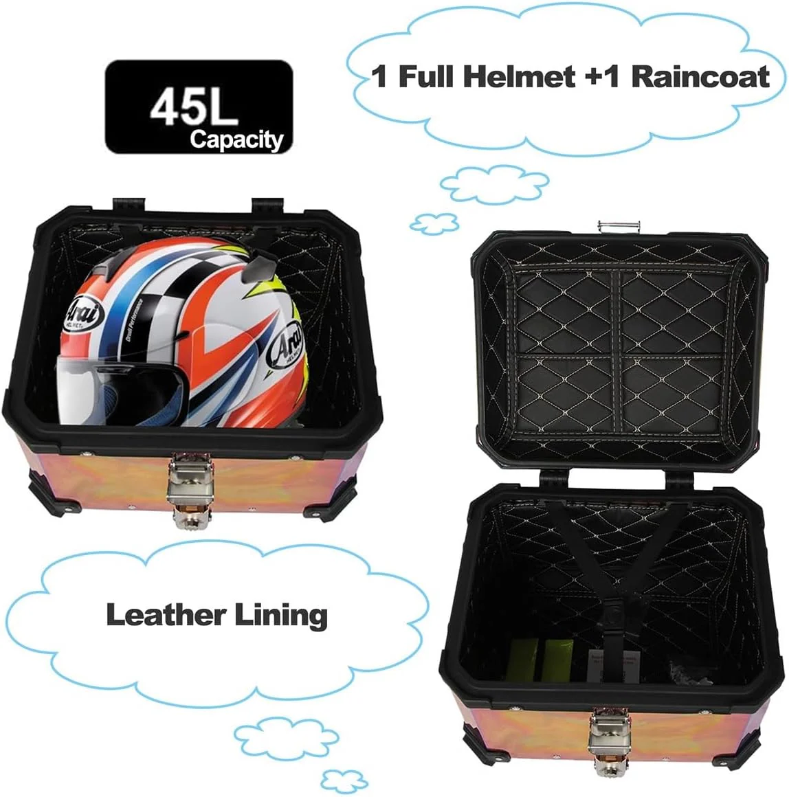 LGP Rainbow Large Capacity Aluminium Top Box 45 Ltrs (fits All Motorcycle) - Color Plating Premium Top Box-LGP11213 - Image 5