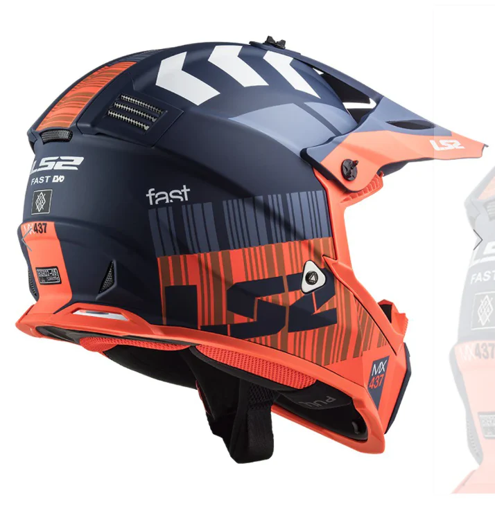 LS2 MX437 Fast Evo Xcode Matt Fluro Orange Blue Helmet - Image 3
