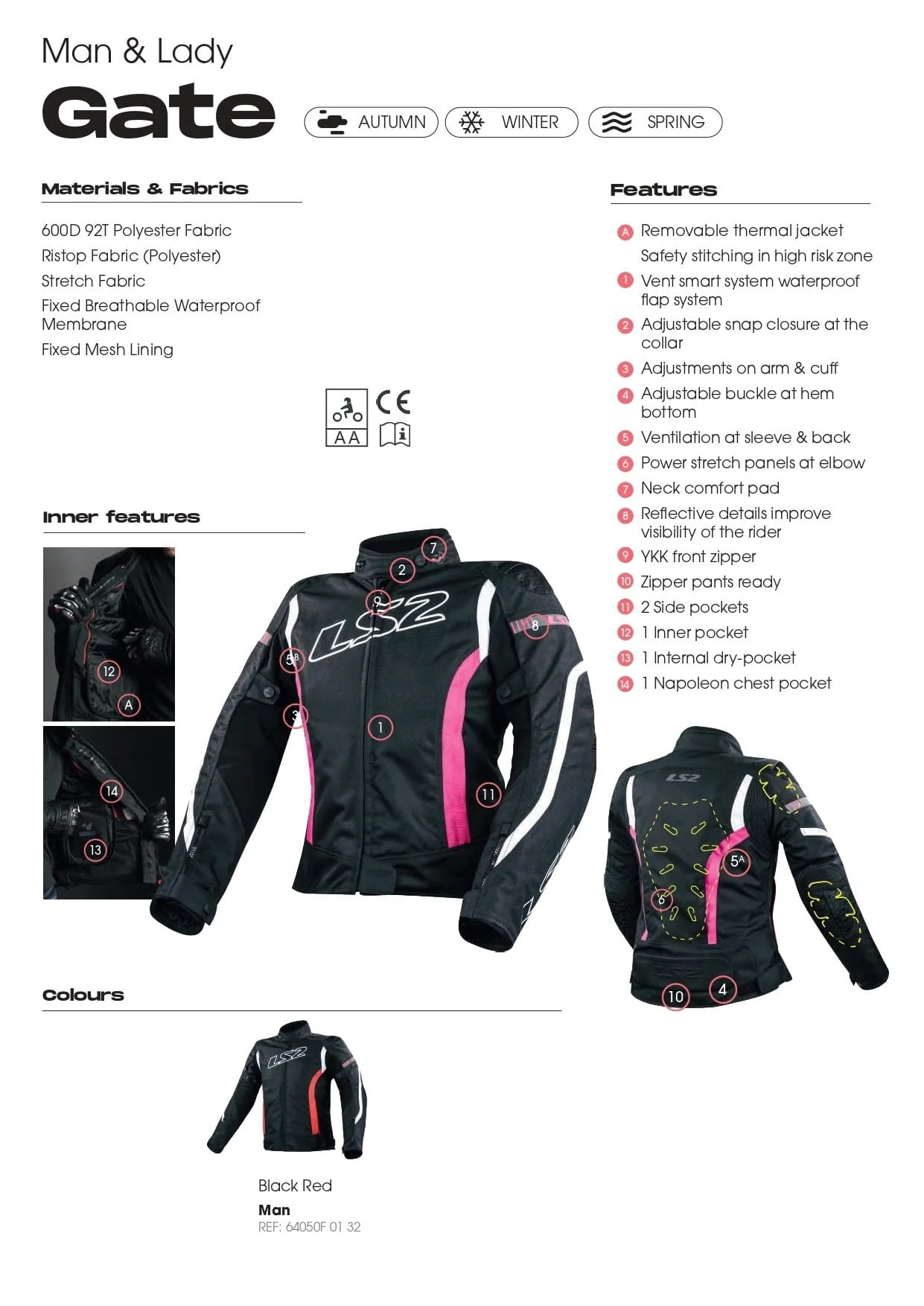 LS2 Gate Man Mesh Black Red Jacket - Image 5