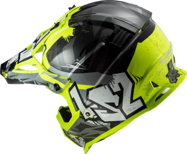 LS2 MX437 Fast Evo Crusher Matt Black Hi Vis Yellow Helmet - Image 4