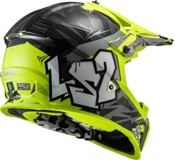 LS2 MX437 Fast Evo Crusher Matt Black Hi Vis Yellow Helmet - Image 5