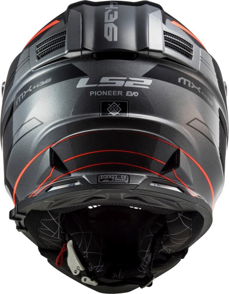 LS2 MX436 Pioneer Evo Knight Titanium Fluo Orange Matt Helmet - Image 5