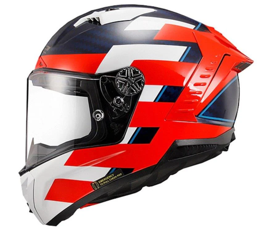 LS2 MX701 Explorer Carbon Focus Gloss Blue White Red - Helmet - Image 2