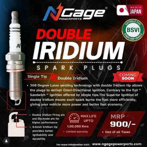 NGage Double Iridium Spark Plugs for RE Himalayan 450 - BN8RTIIA-9