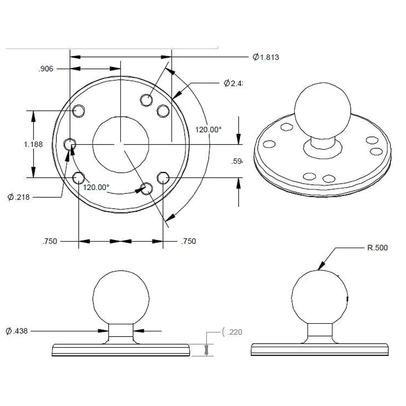 RAM BASE - ROUND PLATE 63.5MM (2.5") B BALL - Ram Mounts - Image 3