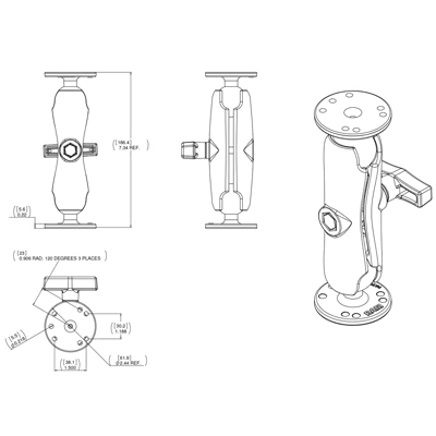 RAM C SIZE 38MM (1.5") BALL MOUNT WITH 50.8MM 2/2.5" PLATE (AMPS HOLE) - Ram Mounts - Image 3