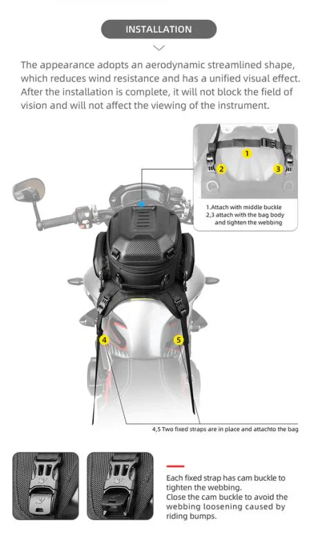 Rhinowalk 15-18l Motorcycle Tank bag Expanded Hard Shell Fuel Tank Bag for Motorcycle Bikes Tail Bag (MTR3001) - Image 4