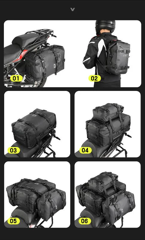 Rhinowalk 30L Motorcycle Black Backpack Waterproof Motorbike Seat Tail Bag Side Saddle Duffle Dry Bag for Motorcycle (MT2230) - Image 4