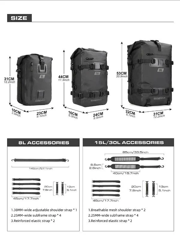 Rhinowalk 30L Motorcycle Black Backpack Waterproof Motorbike Seat Tail Bag Side Saddle Duffle Dry Bag for Motorcycle (MT2230) - Image 7