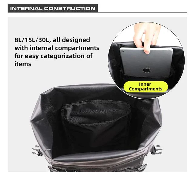 Rhinowalk 30L Motorcycle Black Backpack Waterproof Motorbike Seat Tail Bag Side Saddle Duffle Dry Bag for Motorcycle (MT2230) - Image 8