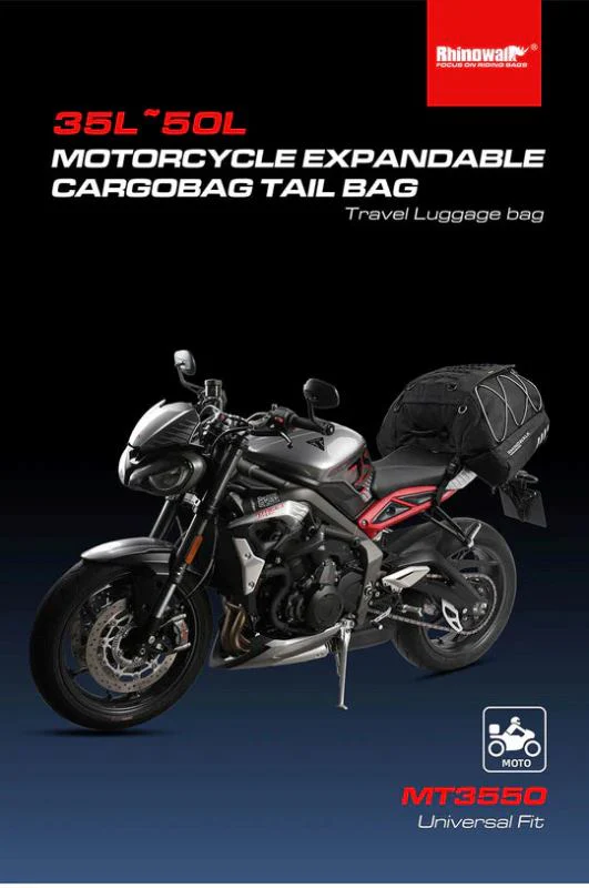 Rhinowalk 35-50L Rhinowalk Black Expandable Waterproof Motorcycle Rear Seat Tail Bag for Luggage Case Rack (MT3550) - Image 11