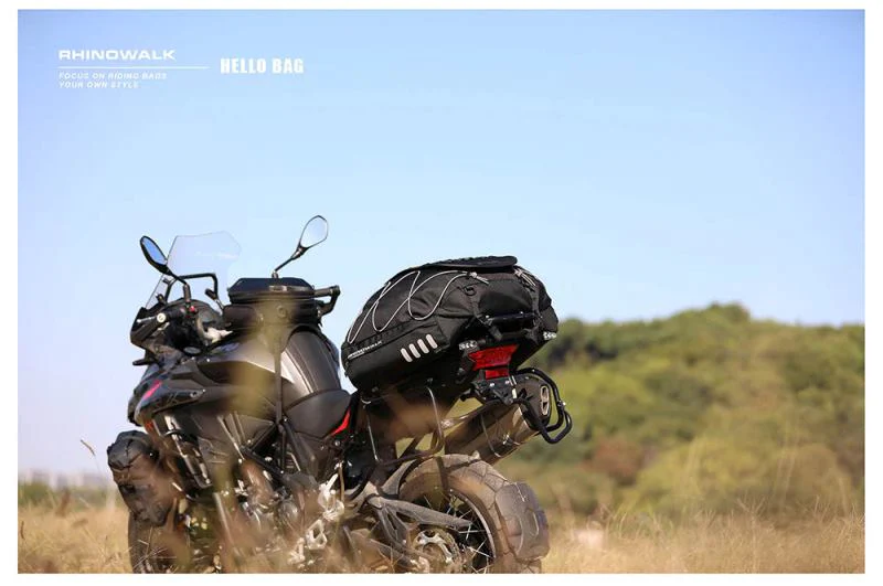 Rhinowalk 35-50L Rhinowalk Black Expandable Waterproof Motorcycle Rear Seat Tail Bag for Luggage Case Rack (MT3550) - Image 12