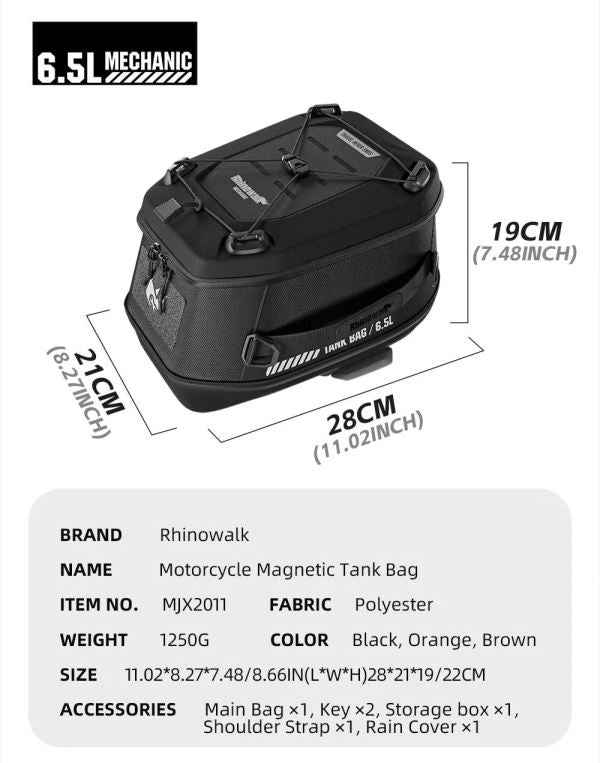 Rhinowalk Mechanic Series x 5.6L Magnetic Tank Bag Black (MJX2011BK) - Image 6