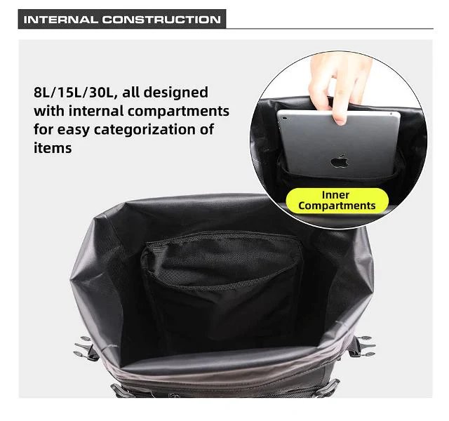 Rhinowalk Motorcycle Black Backpack 8L Waterproof Motorbike Seat Tail Bag for Adventure Welded Seamless Side Saddle Motopack (MT2208) - Image 4