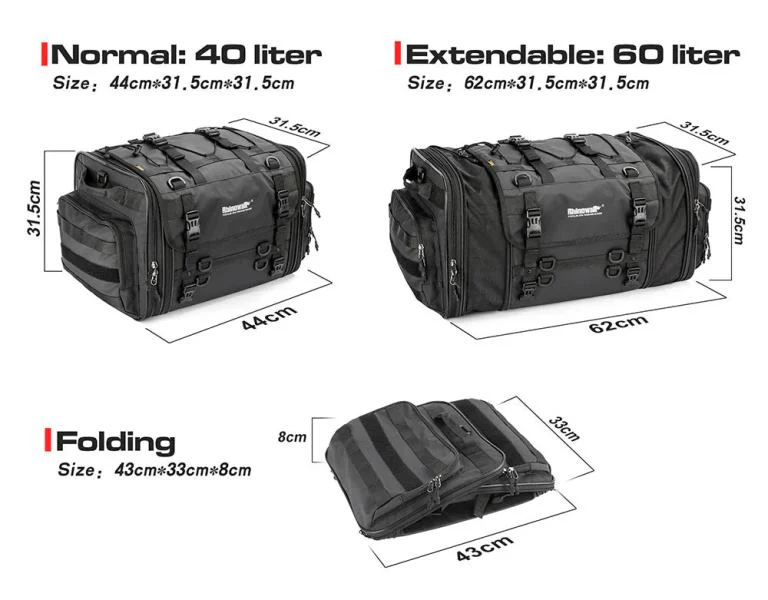 Rhinowalk Motorcycle Tail Bag Motorbike Rear Seat Bag 40-60 liter Large Capacity Motopack Bag (MT4060) - Image 17