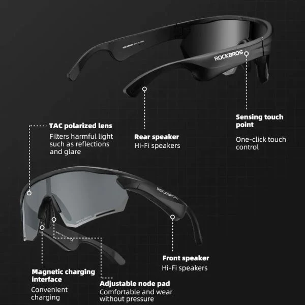 ROCKBROS Bluetooth Polarized Sunglasses Music Speaker Glasses Outdoor Sport (14130002001)-Black - Image 2