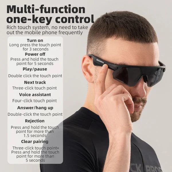 ROCKBROS Bluetooth Polarized Sunglasses Music Speaker Glasses Outdoor Sport (14130002001)-Black - Image 6