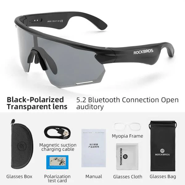 ROCKBROS Bluetooth Polarized Sunglasses Music Speaker Glasses Outdoor Sport (14130002001)-Black - Image 8