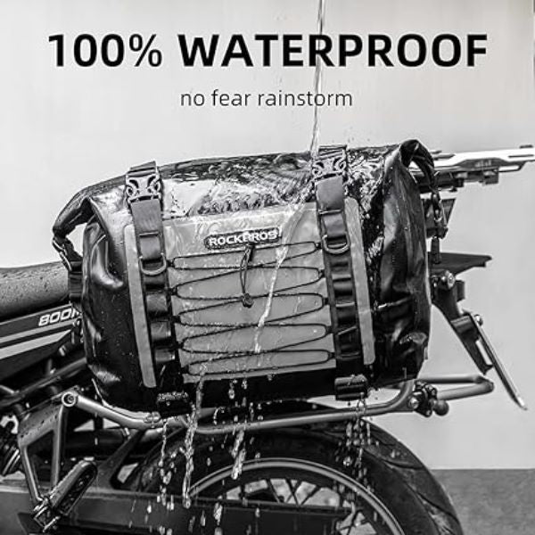 Rockbros Leather Saddle Bag Motorcycle Waterproof Side Bag For Motor Bike 60L Pannier Bag (Pair) AS-010BGR-Black Grey - Image 2