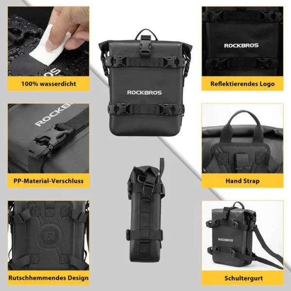 ROCKBROS motorcycle side bag waterproof luggage rack bag 5L Black (Single Unit) (30140035001)-Black - Image 7