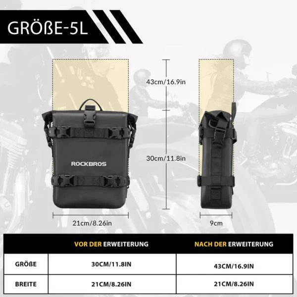 ROCKBROS motorcycle side bag waterproof luggage rack bag 5L Black (Single Unit) (30140035001)-Black - Image 8