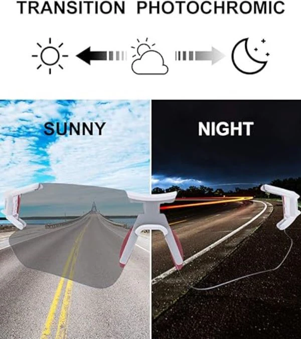 ROCKBROS Outdoor Sports Polarized Sunglasses Bike Sports Photochromic Glasses with Transparent Lens (10126)-White Red - Image 2