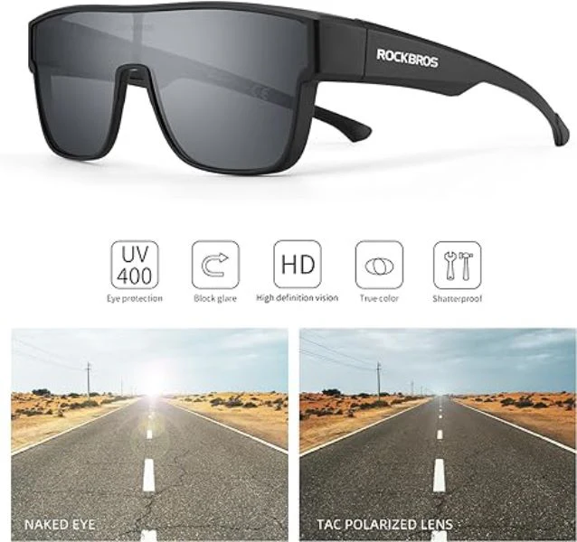 ROCKBROS Polarized Fit Over Wrap Around Sunglasses for Driving (14130003001)-Black - Image 2