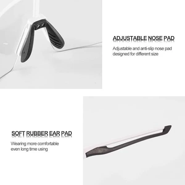 Rockbros Sports Photochromic Sunglasses TR90 Unbreakable Lightweight Sports Glasses for Men Women Sports glasses (10172)-Black White - Image 6