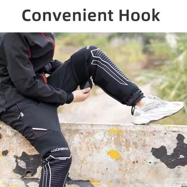 ROCKBROS Winter Reflective Outdoor Knee Protect Leg Sleeve Fleece Keep Warm Knee Support Windproof Kneepads (19400180001)-Black - Image 5