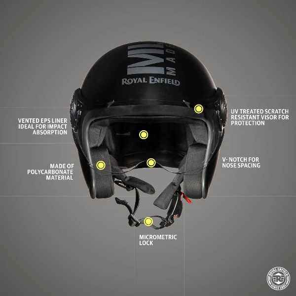 Royal Enfield Jet Open Face MLG Helmet Matt Black Dark Grey With Clear Visor - Image 4