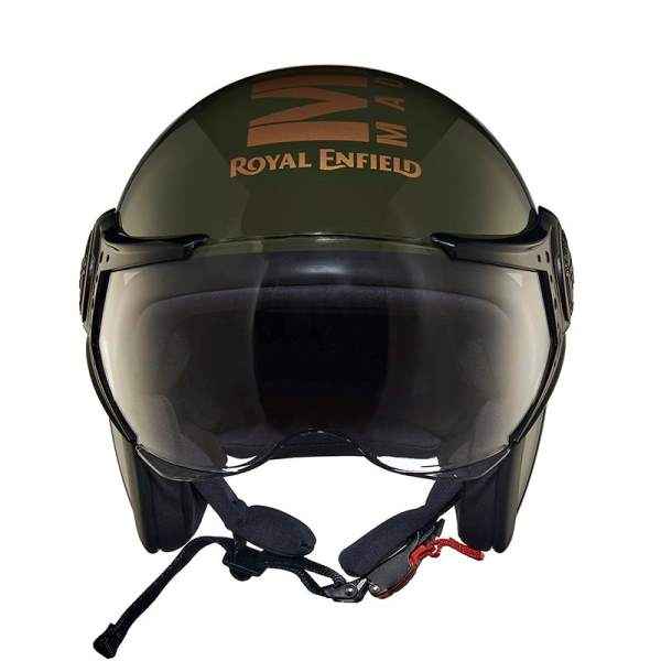 Royal Enfield Jet Open Face MLG Helmet With Clear Visor Green - Image 3