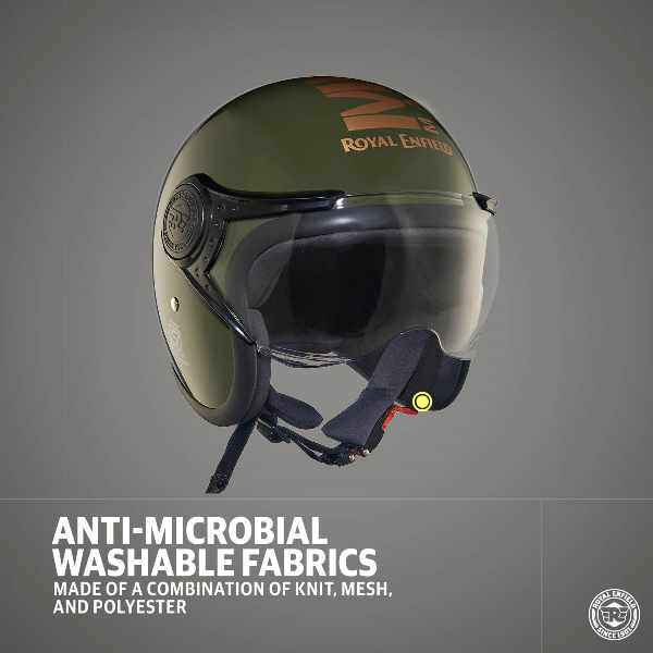 Royal Enfield Jet Open Face MLG Helmet With Clear Visor Green - Image 6