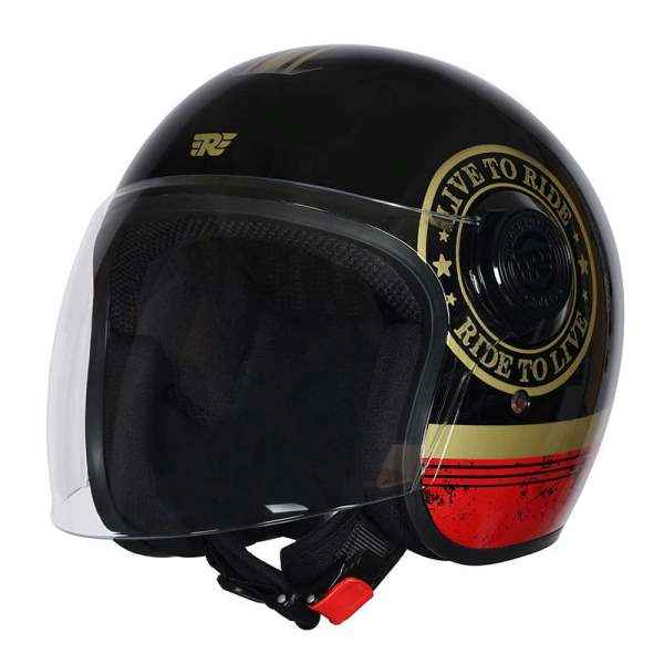 Royal Enfield Copter Live to Ride Gloss Black Gold Helmet - Image 8