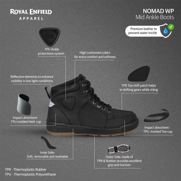 Royal Enfield - Nomad Waterproof Mid Ankle Boots (Black) - Image 3