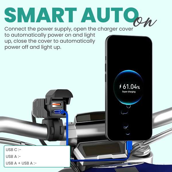 Simtac Rapidride Pro: 51W Dual-Port USB-A & Type-C Charger with VOLT METER for Universal Fitment-UAC51W-PRO - Image 6