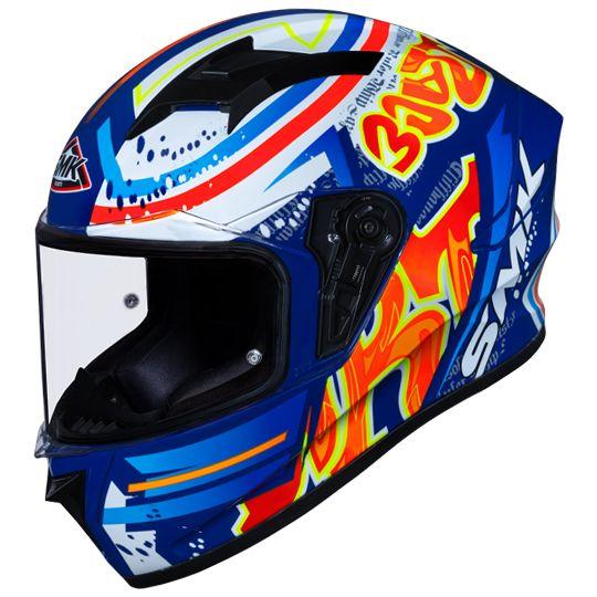 SMK Stellar Graffiti Glossy Blue & White Helmet - GL537