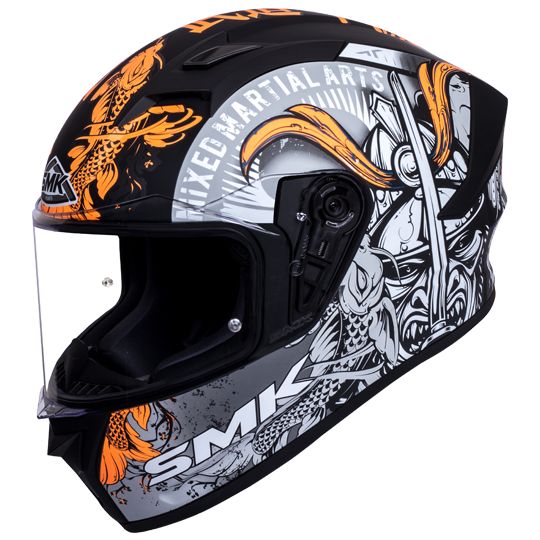 SMK Stellar Samurai Matt Black & Orange Helmet - MA276