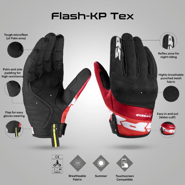 Spidi Flash-KP Gloves - Black Red - Image 2