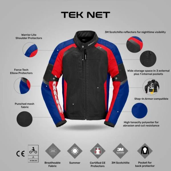 Spidi Tek Net Jacket - Black Blue Red - Image 4